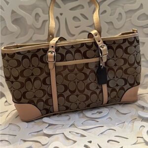 Coach Brown and Tan Monogram Tote